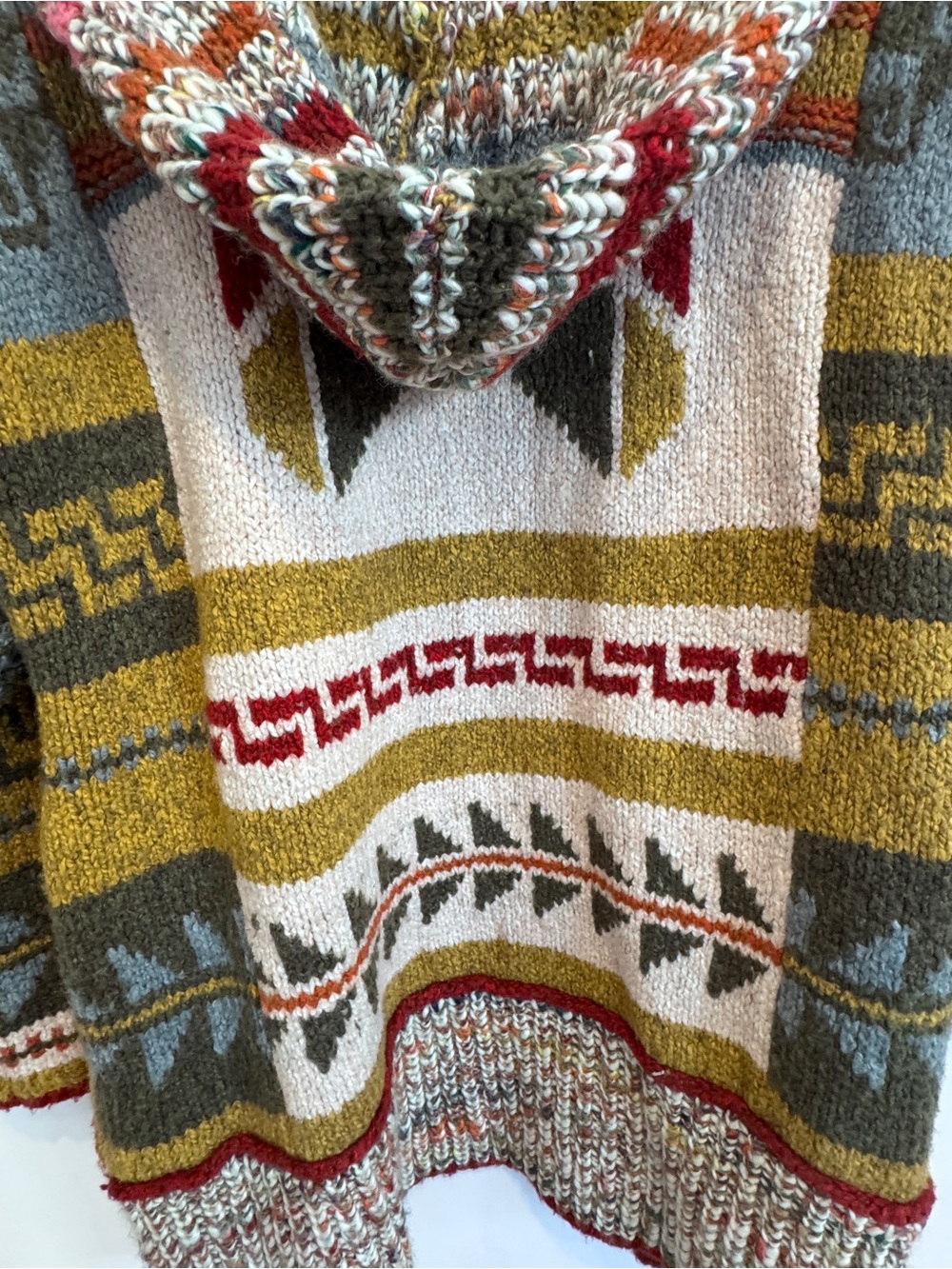Free People Fair Isle Cotton Wool Wrap Hooded Cardigan - Picture 9 of 10